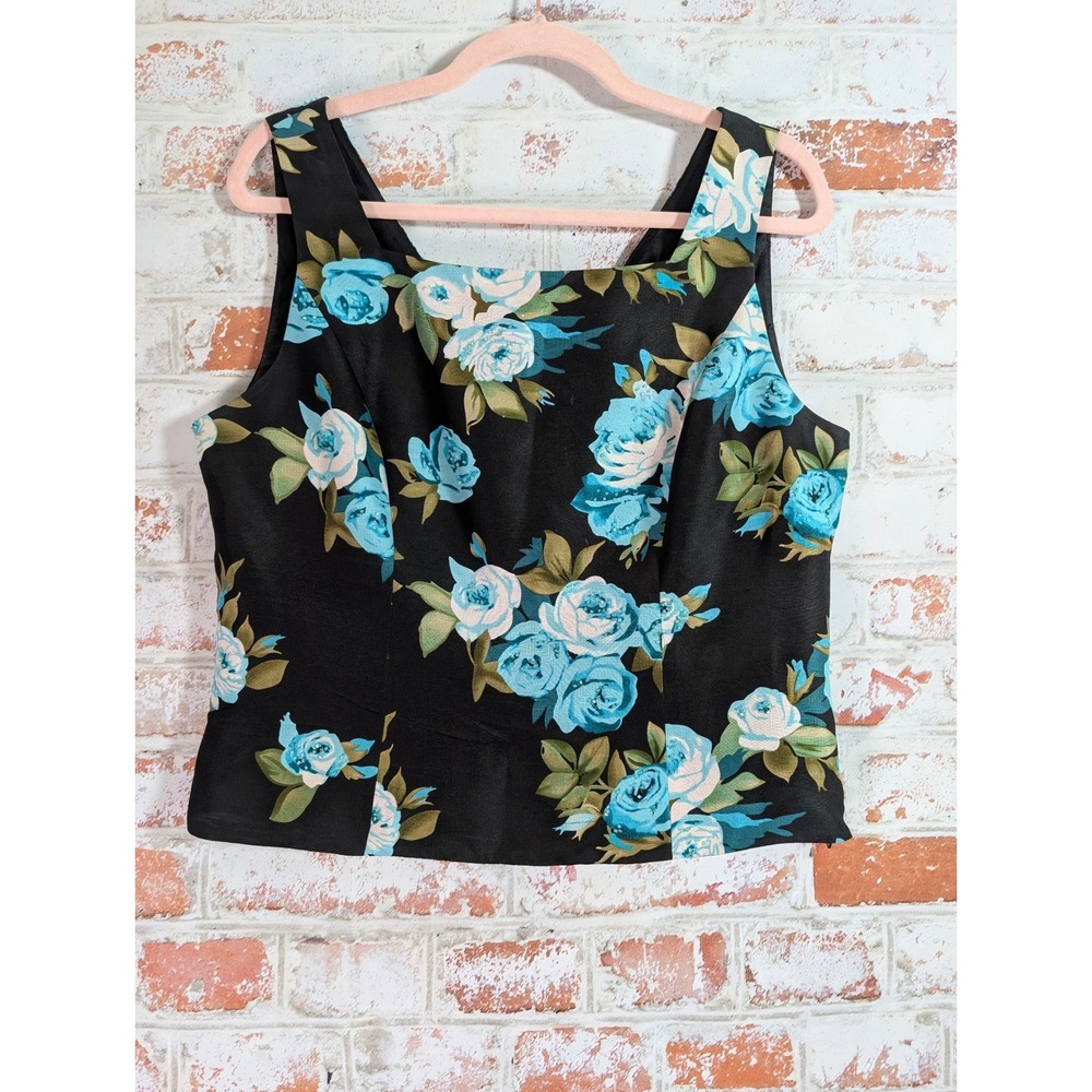 Adrianna‎ Papell Silk Floral Tank Top Womens 12 BlackBeaded Evening Romantic